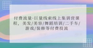 付费流量·巨量线索线上集训营课程,美发/美容/舞蹈培训/二手车/游戏/装修等付费投流-副业宇宙