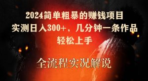 2024简单粗暴的赚钱项目，实测日入300+，几分钟一条作品，轻松上手【揭秘】-副业宇宙