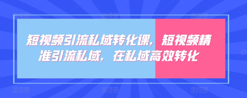 短视频引流私域转化课，短视频精准引流私域，在私域高效转化-副业宇宙