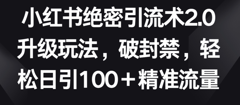 小红书绝密引流术2.0升级玩法，破封禁，轻松日引100+精准流量【揭秘】-副业宇宙