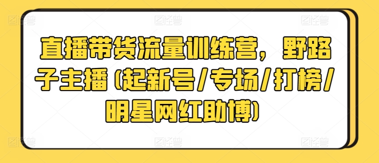 直播带货流量训练营，野路子主播(起新号/专场/打榜/明星网红助博)-副业宇宙