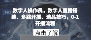数字人操作员，数字人直播搭建、多路开播、选品技巧，0-1开播流程-副业宇宙