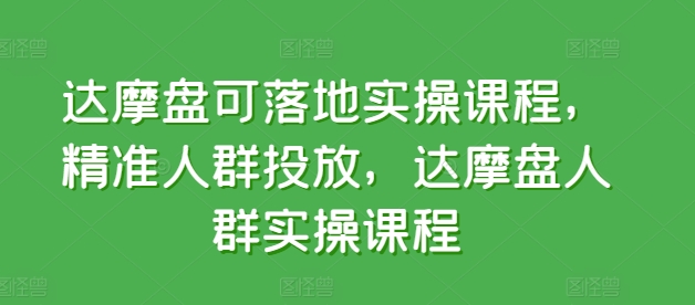 达摩盘可落地实操课程，精准人群投放，达摩盘人群实操课程-副业宇宙