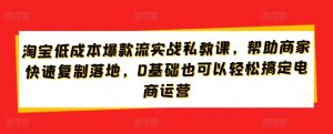 淘宝低成本爆款流实战私教课,帮助商家快速复制落地,0基础也可以轻松搞定电商运营-副业宇宙