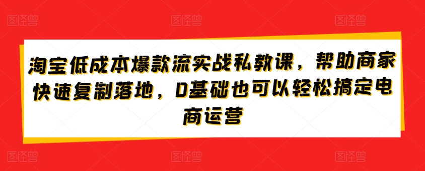 淘宝低成本爆款流实战私教课，帮助商家快速复制落地，0基础也可以轻松搞定电商运营-副业宇宙