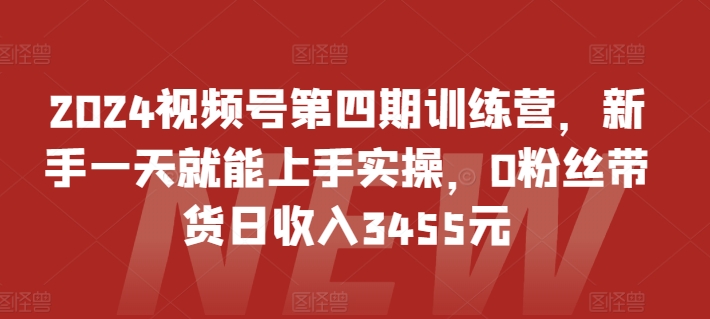 2024视频号第四期训练营，新手一天就能上手实操，0粉丝带货日收入3455元-副业宇宙
