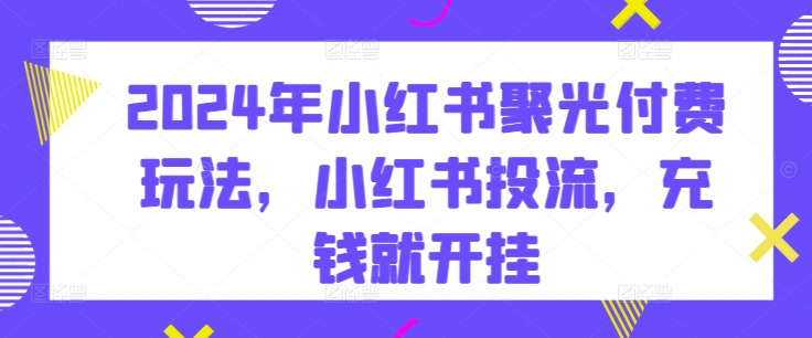 2024年小红书聚光付费玩法，小红书投流，充钱就开挂-副业宇宙