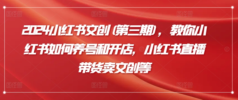 2024小红书文创(第三期)，教你小红书如何养号和开店，小红书直播带货卖文创等-副业宇宙
