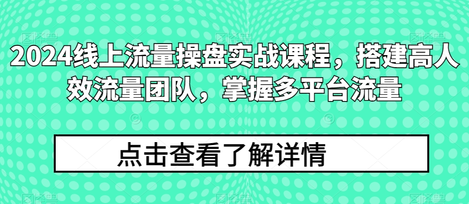 2024线上流量操盘实战课程，搭建高人效流量团队，掌握多平台流量-副业宇宙