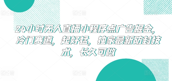 24小时无人直播小程序点广告掘金，冷门赛道，起好猛，独家最新防封技术，长久可做【揭秘】-副业宇宙