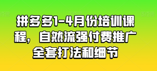 拼多多1-4月份培训课程，自然流强付费推广全套打法和细节-副业宇宙