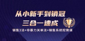 从小新手到销冠 三合一速成:销售3法+非暴力关单法+销售系统挖需课 (27节)-副业宇宙