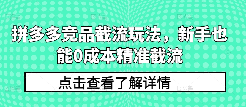 拼多多竞品截流玩法，新手也能0成本精准截流-副业宇宙