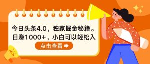 今日头条4.0,掘金秘籍。日赚1000+,小白可以轻松入手-副业宇宙