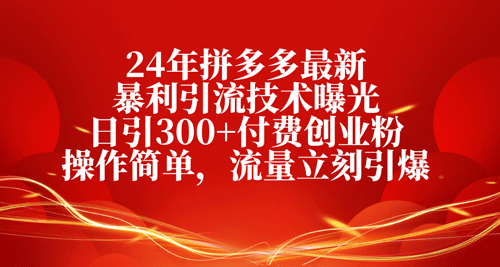 24年拼多多最新暴利引流技术曝光，日引300+付费创业粉，操作简单-副业宇宙