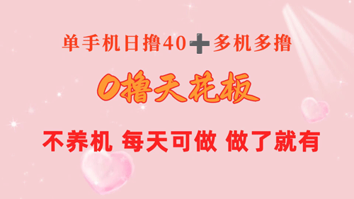 0撸天花板 单手机日收益40+ 2台80+ 单人可操作10台 做了就有 长期稳定-副业宇宙