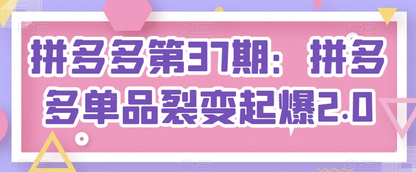 拼多多第37期：拼多多单品裂变起爆2.0-副业宇宙
