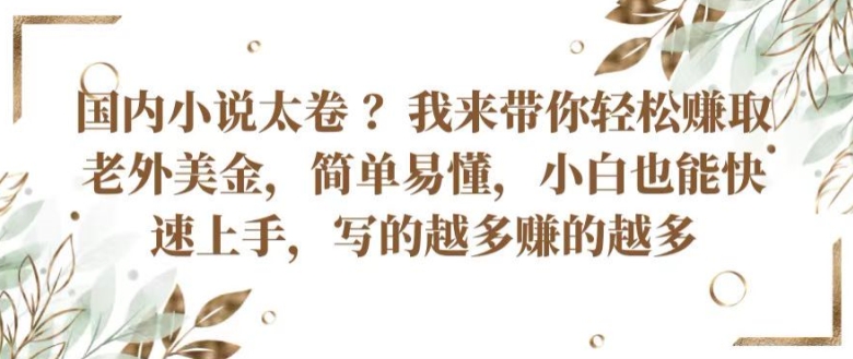 国内小说太卷 ?带你轻松赚取老外美金，简单易懂，小白也能快速上手，写的越多赚的越多【揭秘】-副业宇宙