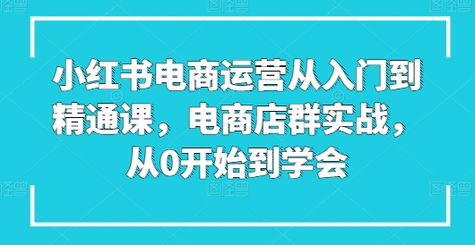 小红书电商运营从入门到精通课，电商店群实战，从0开始到学会-副业宇宙