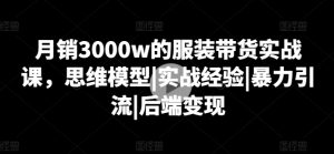 月销3000w的服装带货实战课,思维模型|实战经验|暴力引流|后端变现-副业宇宙