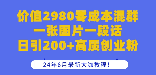 价值2980零成本混群一张图片一段话日引200+高质创业粉，24年6月最新大咖教程【揭秘】-副业宇宙