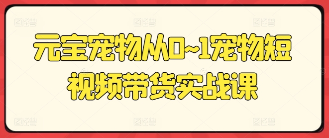 元宝宠物从0~1宠物短视频带货实战课-副业宇宙