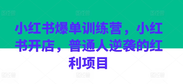 小红书爆单训练营，小红书开店，普通人逆袭的红利项目-副业宇宙