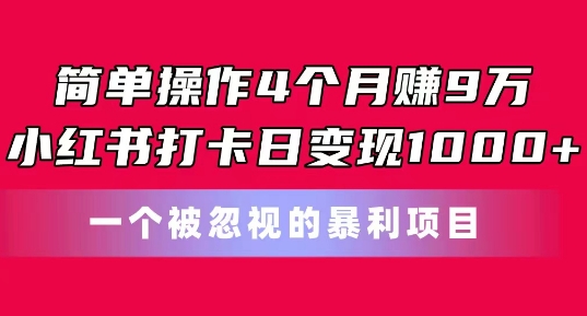 简单操作4个月赚9w，小红书打卡日变现1k，一个被忽视的暴力项目【揭秘】-副业宇宙