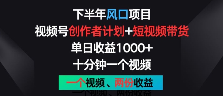 下半年风口项目，视频号创作者计划+视频带货，一个视频两份收益，十分钟一个视频【揭秘】-副业宇宙