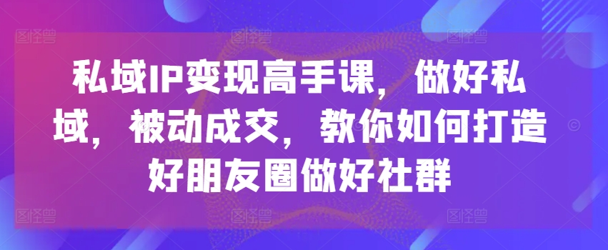 私域IP变现高手课，做好私域，被动成交，教你如何打造好朋友圈做好社群-副业宇宙
