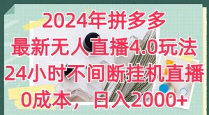 2024年拼多多最新无人直播4.0玩法,24小时不间断挂机直播,0成本,日入2k【揭秘】-副业宇宙