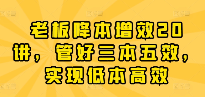 老板降本增效20讲，管好三本五效，实现低本高效-副业宇宙