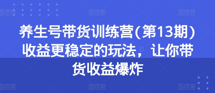 养生号带货训练营(第13期)收益更稳定的玩法，让你带货收益爆炸-副业宇宙