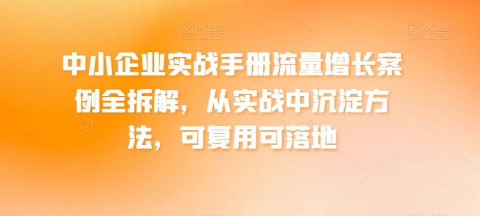 中小企业实战手册流量增长案例全拆解，从实战中沉淀方法，可复用可落地-副业宇宙
