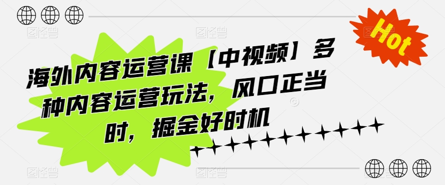 海外内容运营课【中视频】多种内容运营玩法，风口正当时，掘金好时机-副业宇宙