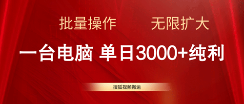 搜狐视频搬运，一台电脑单日3000+，批量操作，可无限扩大-副业宇宙