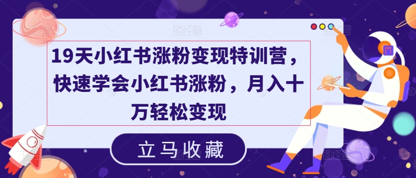 19天小红书涨粉变现特训营，快速学会小红书涨粉，月入十万轻松变现-副业宇宙