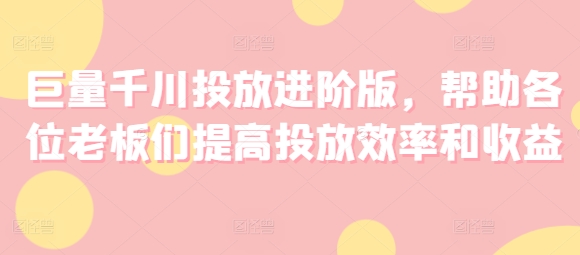 巨量千川投放进阶版，帮助各位老板们提高投放效率和收益-副业宇宙