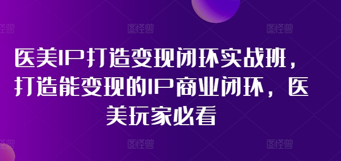 医美IP打造变现闭环实战班，打造能变现的IP商业闭环，医美玩家必看!-副业宇宙