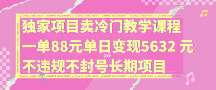 独家项目卖冷门教学课程一单88元单日变现5632元违规不封号长期项目【揭秘】-副业宇宙