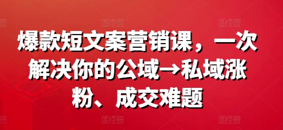 爆款短文案营销课，一次解决你的公域→私域涨粉、成交难题-副业宇宙