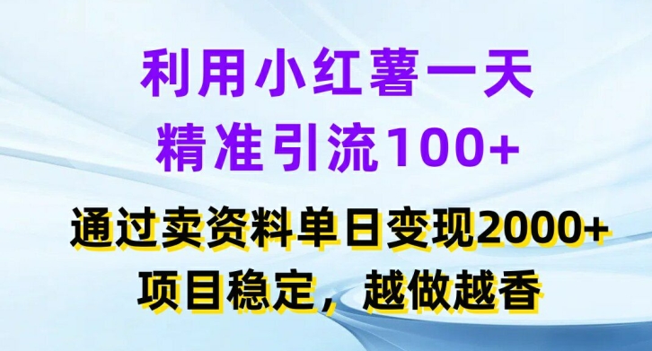 利用小红书一天精准引流100+，通过卖项目单日变现2k+，项目稳定，越做越香【揭秘】-副业宇宙