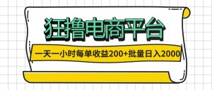 一天一小时 狂撸电商平台 每单收益200+ 批量日入2000+-副业宇宙